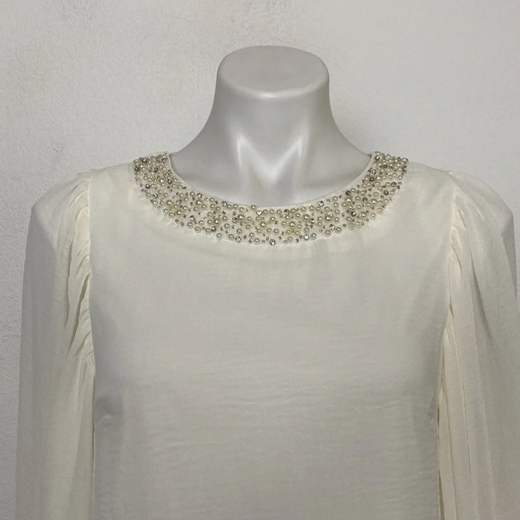 Cece "NEW" Preppy Coquette Pearl Collar Oversized Ballon Sleeve Blouse Size XS - Picture 2 of 10